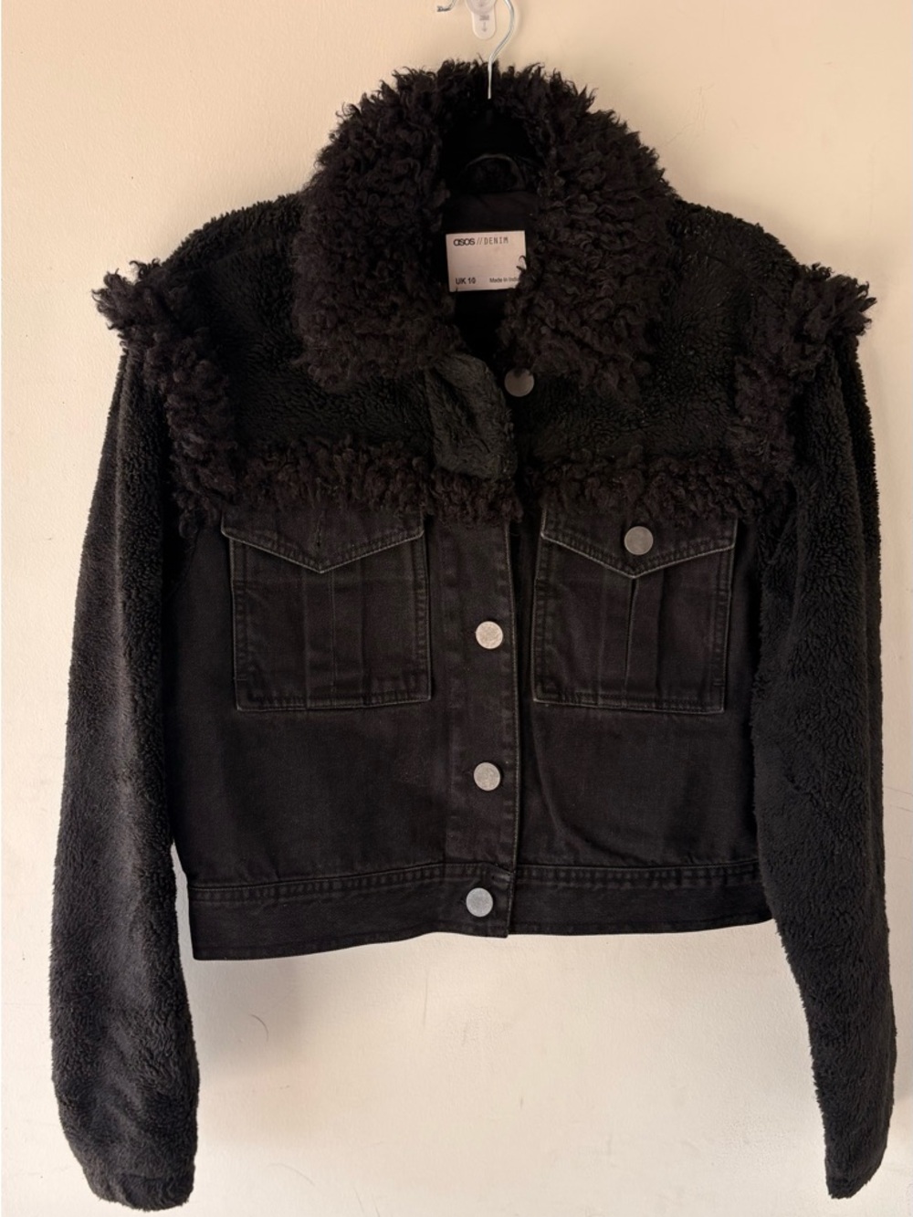 ASOS Black Sherpa-Trim Denim Jacket - Women